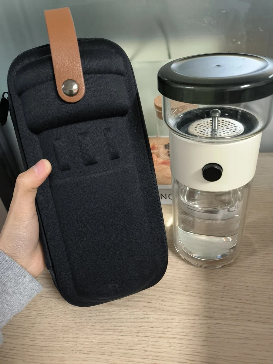 Heat-Resistant Glass Teacup, Teapot, Modular Tea Infuser, Portable Travel Tea Set with Carry Case, 270ml