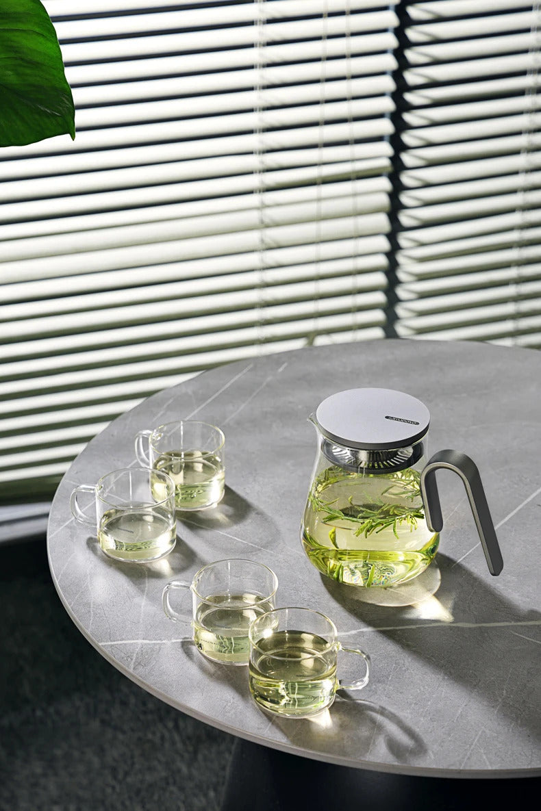 Samadoyo - Glass Teapot Set with Aluminum Lid, Filter, Four Standards, Durable, Heat Capacity, 600ml, 800ml