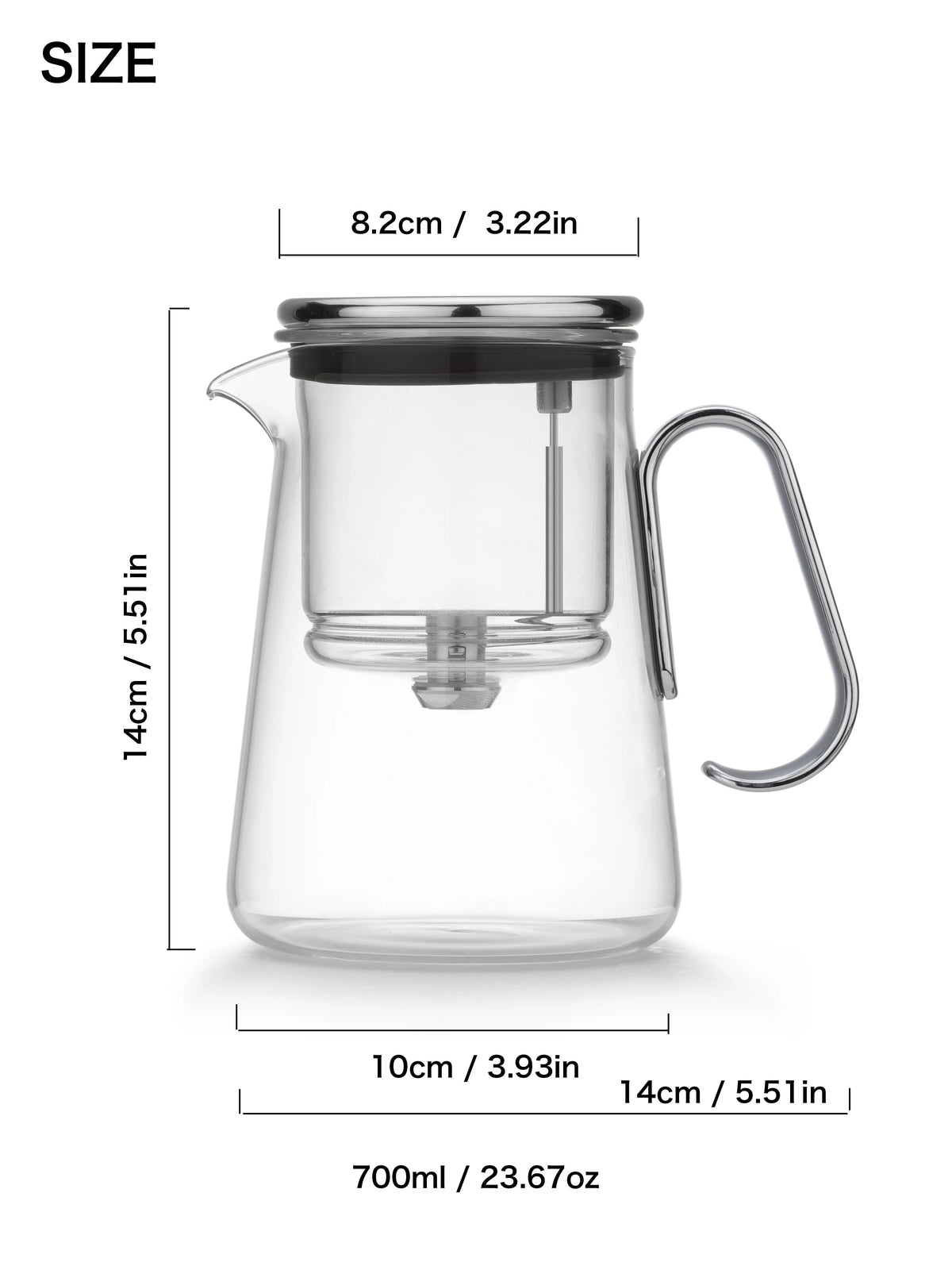 Bonston-Integrated Glass Teapot with One-Touch Tea Strainer, Heat-Resistant glassTeapots, 700ml (23.67oz)