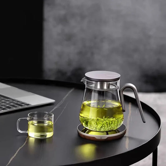 Samadoyo - Glass Teapot Set with Aluminum Lid, Filter, Four Standards, Durable, Heat Capacity, 600ml, 800ml