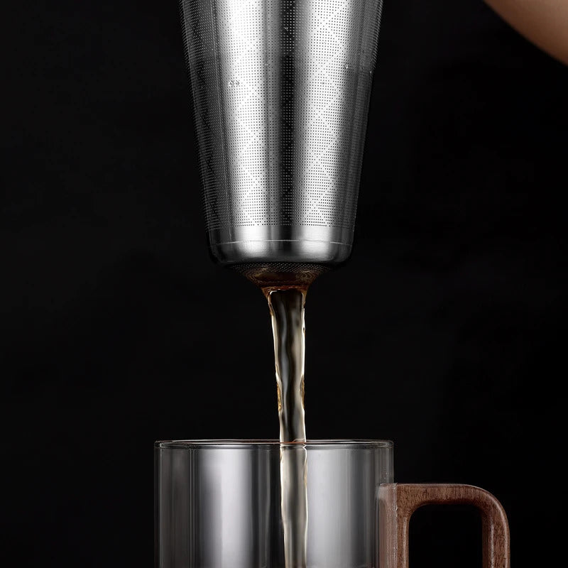 Bonston Heat-Resistant Glass Teapot Cup with 304 Stainless Steel Filter, Personal water cup, tea cup, Wood Accents - 500ml