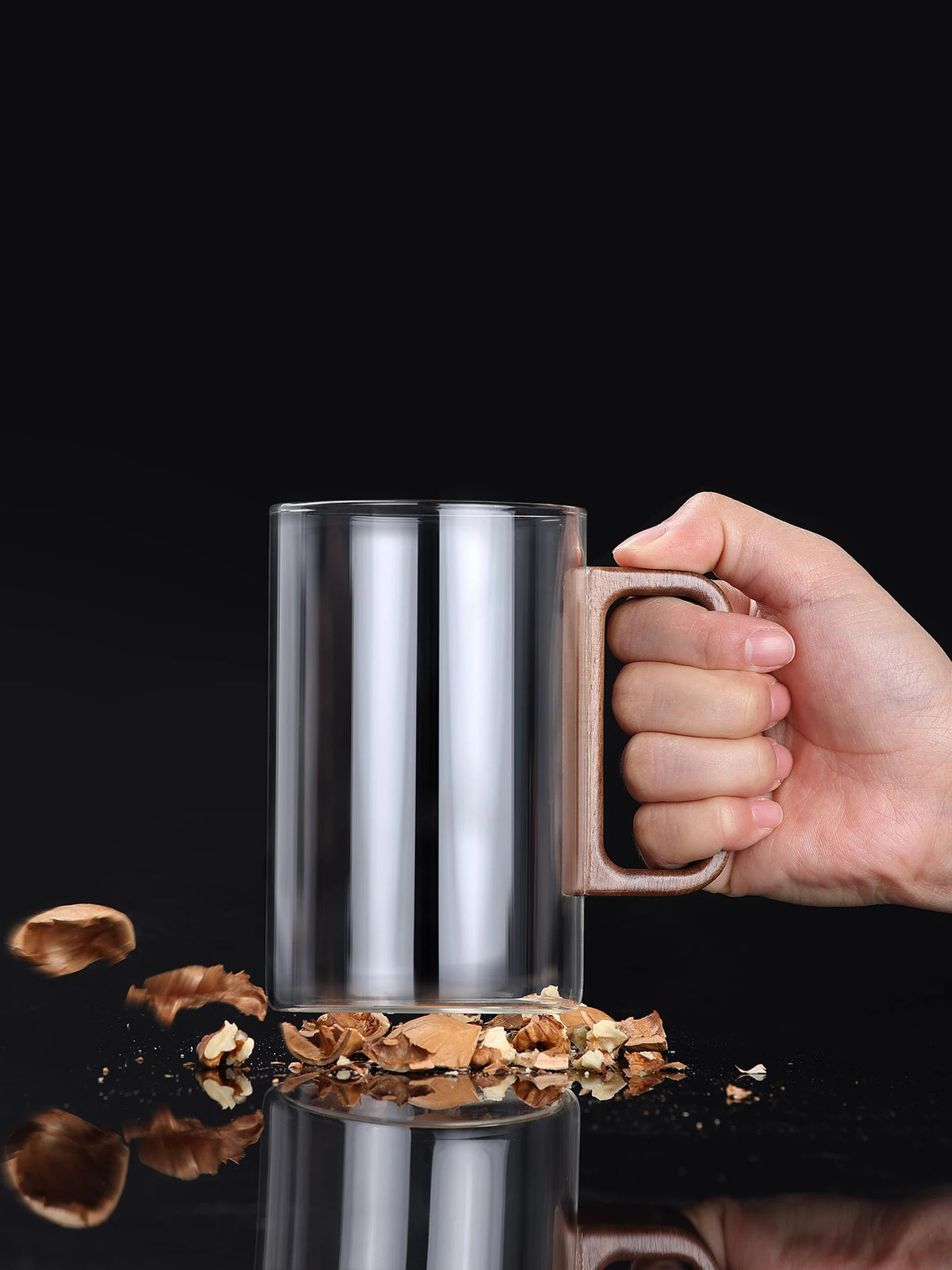 Bonston Heat-Resistant Glass Teapot Cup with 304 Stainless Steel Filter, Personal water cup, tea cup, Wood Accents - 500ml