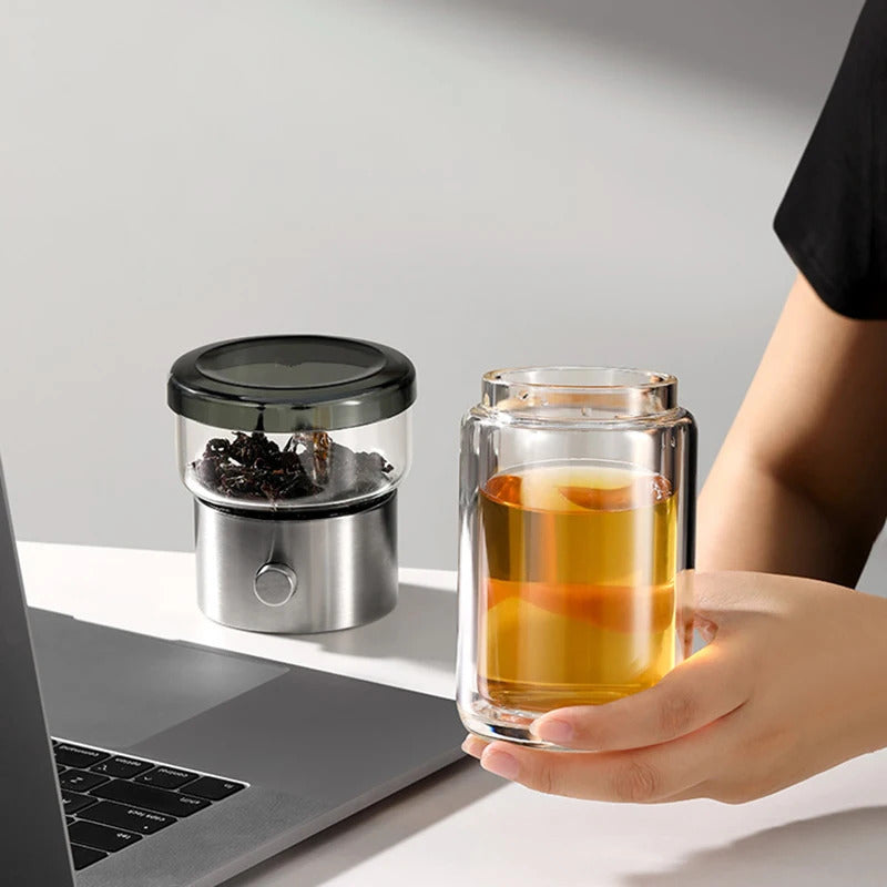 Heat-Resistant Glass Teacup, Teapot, Modular Tea Infuser, Portable Travel Tea Set with Carry Case, 270ml