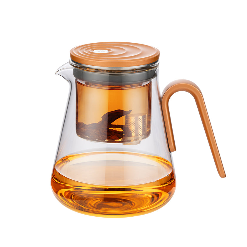 Magnetic Glass Teapot, Wood-Grain Lid, Gray or Orange, 27 oz