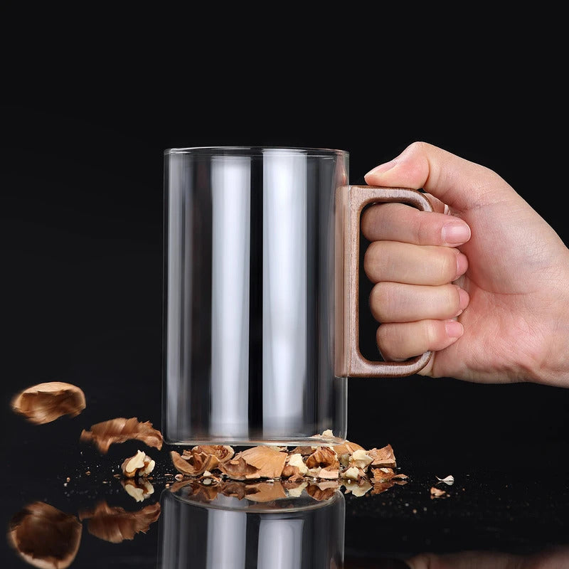 Bonston Heat-Resistant Glass Teapot Cup with 304 Stainless Steel Filter, Personal water cup, tea cup, Wood Accents - 500ml