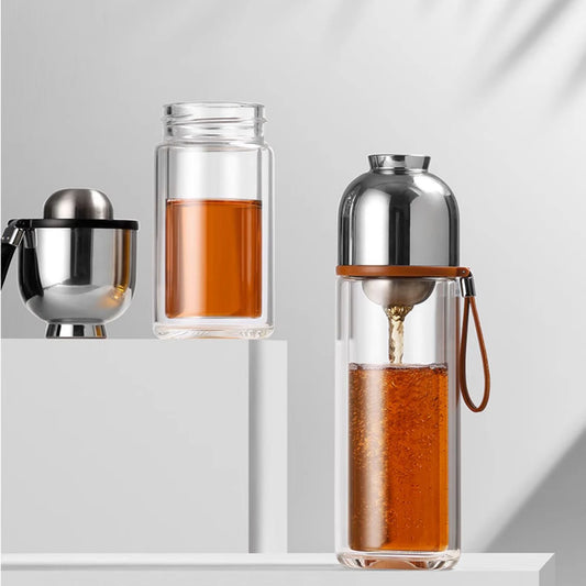 SAMADOYO Teetrennung, hitzebeständiges Glasbrühen, Teefiltration, tragbarer Becher, tragbarer Wasserbecher für Reisefahrzeuge im Freien