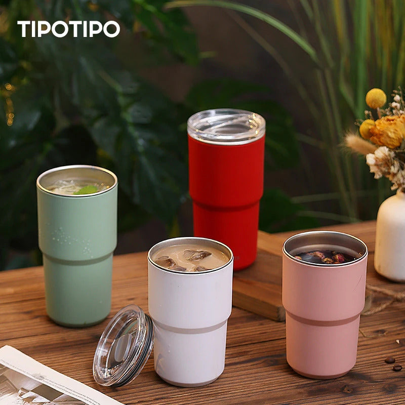 TIPOTIPO - Double layer 304 stainless steel vacuum cup, juice cup, with lid, insulated cup 460ml/560ml
