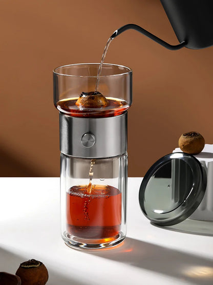 Heat-Resistant Glass Teacup, Teapot, Modular Tea Infuser, Portable Travel Tea Set with Carry Case, 270ml