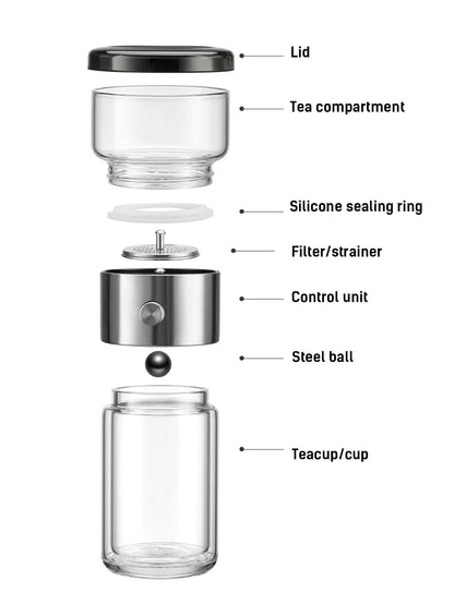 Heat-Resistant Glass Teacup, Teapot, Modular Tea Infuser, Portable Travel Tea Set with Carry Case, 270ml