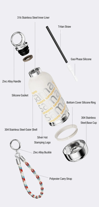 SAMADOYO-6 Hour Insulated Glass with Straw and Cup | Fashionable and unique 360ml