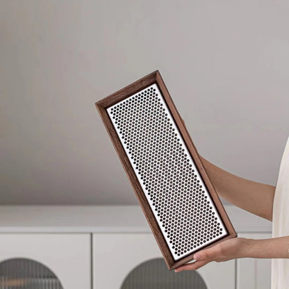 Premium Walnut Water-Catch Tea Tray, Solid Wood + Aluminum Alloy Base, 4 Sizes Available