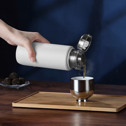 Samadoyo doppellagiger, vakuumisolierter Edelstahlbecher, Teebecher mit Filtersieb, tragbarer Wasserbecher, 400 ml 