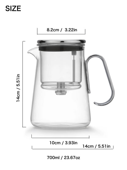 Bonston-Integrated Glass Teapot with One-Touch Tea Strainer, Heat-Resistant glassTeapots, 700ml (23.67oz)