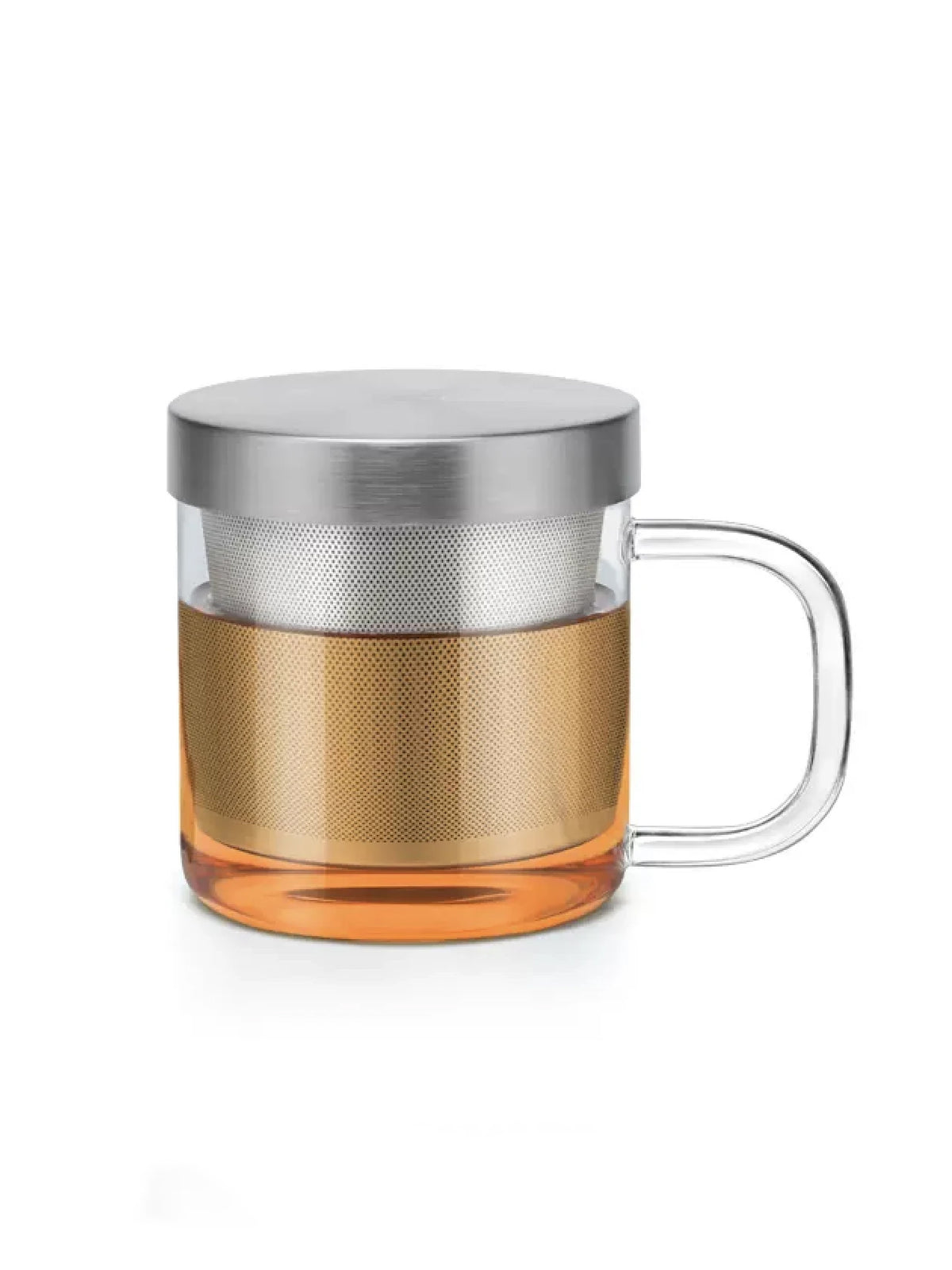 SAMADOYO Hitzebeständige Teetasse aus Glas, Tee-Wasser-Trennung, Edelstahlfilterung, Büro-Teetasse mit Deckel und Henkel 