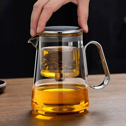 Bonston-Integrated Glass Teapot with One-Touch Tea Strainer, Heat-Resistant glassTeapots, 700ml (23.67oz)