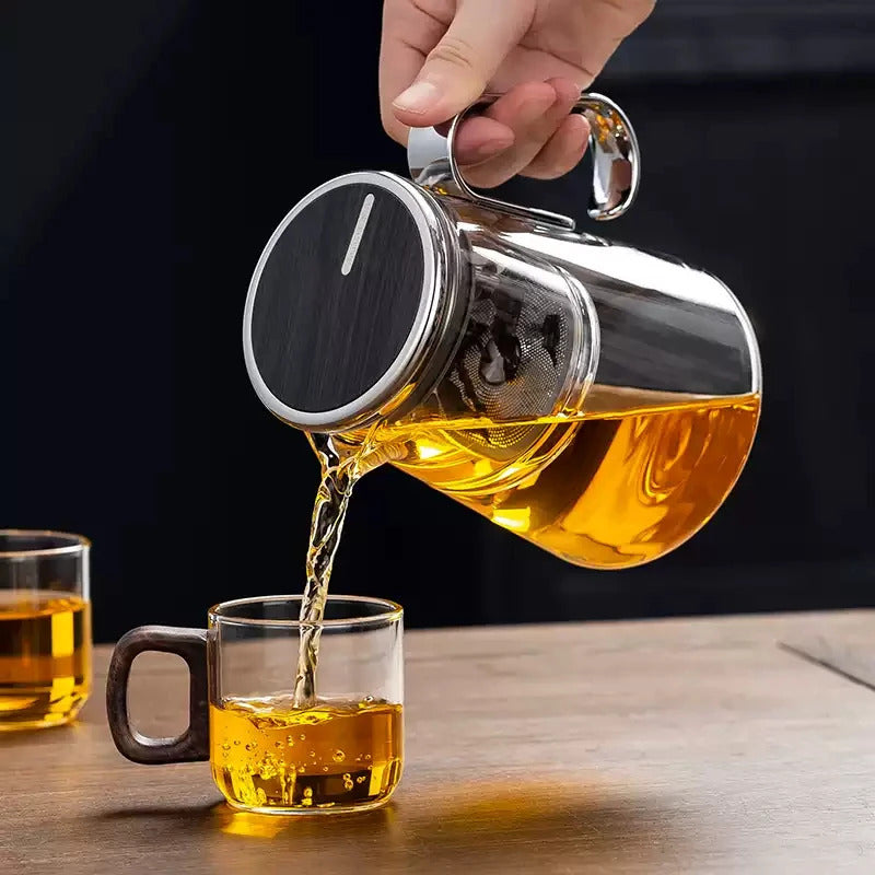 Bonston-Integrated Glass Teapot with One-Touch Tea Strainer, Heat-Resistant glassTeapots, 700ml (23.67oz)