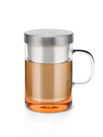 SAMADOYO Hitzebeständige Teetasse aus Glas, Tee-Wasser-Trennung, Edelstahlfilterung, Büro-Teetasse mit Deckel und Henkel 