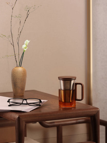 Bonston Heat-Resistant Glass Teapot Cup with 304 Stainless Steel Filter, Personal water cup, tea cup, Wood Accents - 500ml