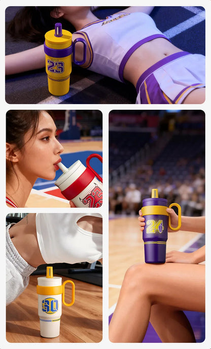 Basketball-Themed Print Tumbler, 316L Stainless Steel Double-Walled Vacuum Insulated Cup, 700ml