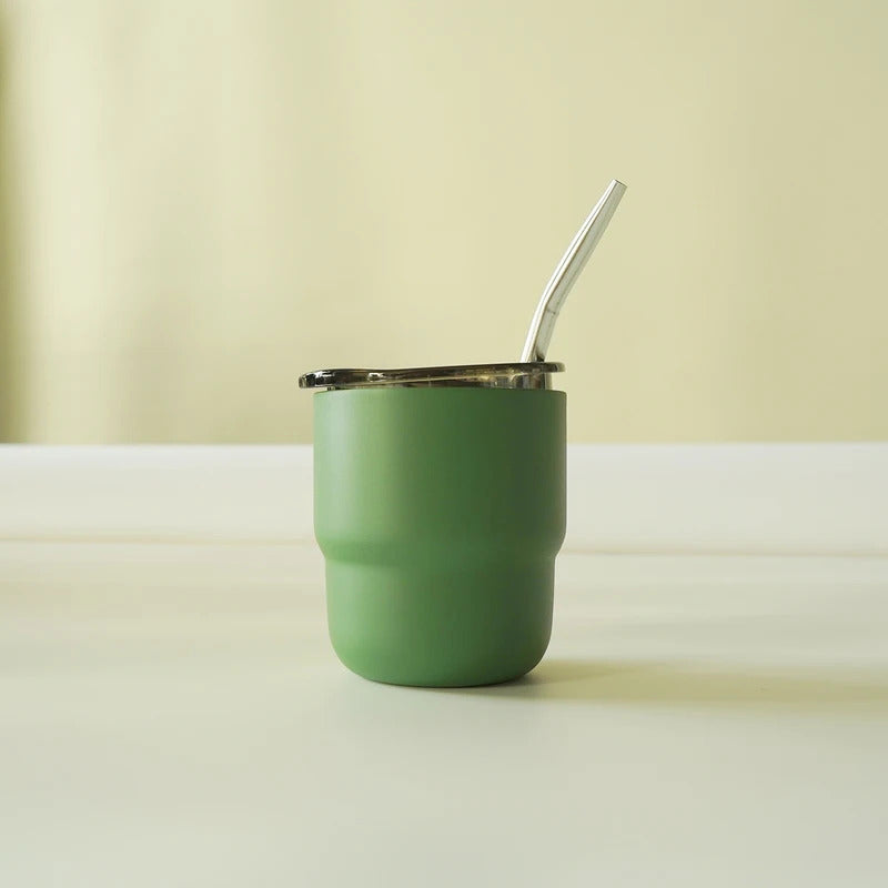 304 Stainless Steel Double-Wall Vacuum Insulated Cup, Coffee Mug, Yerba Mate Cup with Straw, 255ml