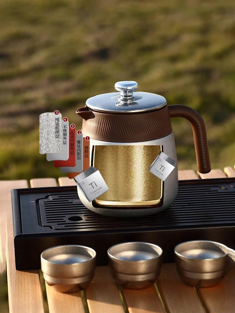 316 Stainless Steel Double-Wall Vacuum Insulated Teapot with Filter, 700ml