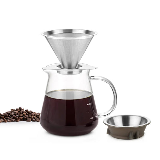 SAMADOYO Kaffee-Sharing-Kanne, tragbares Kaffee-Tropfset, Reise-Kaffee-Werkzeug mit Filterkaffeekanne, Glaskaffeekanne 