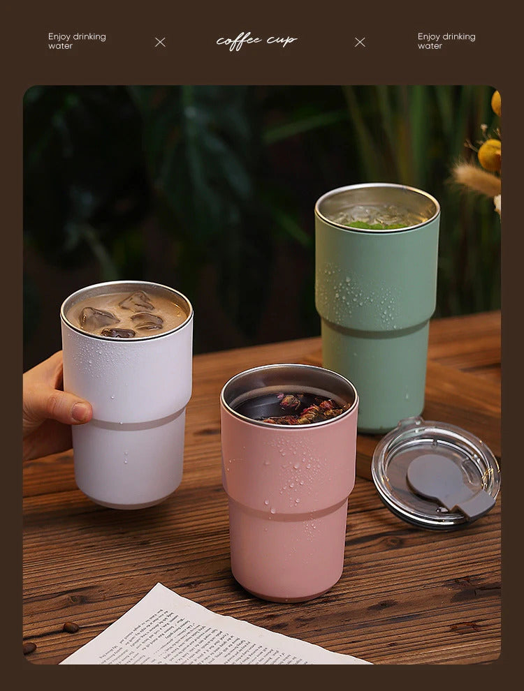 TIPOTIPO - Double layer 304 stainless steel vacuum cup, juice cup, with lid, insulated cup 460ml/560ml