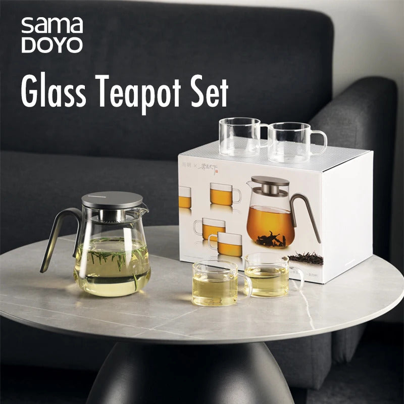 Samadoyo - Glass Teapot Set with Aluminum Lid, Filter, Four Standards, Durable, Heat Capacity, 600ml, 800ml