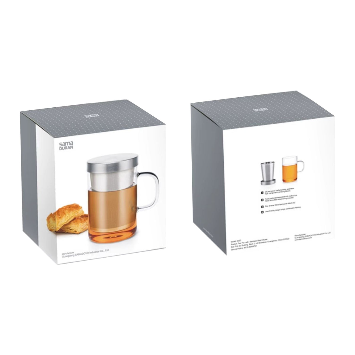 SAMADOYO Hitzebeständige Teetasse aus Glas, Tee-Wasser-Trennung, Edelstahlfilterung, Büro-Teetasse mit Deckel und Henkel 