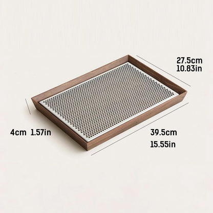 Premium Walnut Water-Catch Tea Tray, Solid Wood + Aluminum Alloy Base, 4 Sizes Available