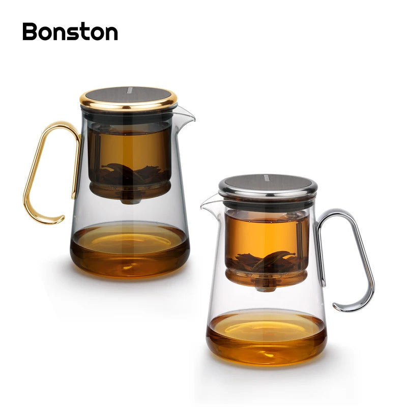 Bonston-Integrated Glass Teapot with One-Touch Tea Strainer, Heat-Resistant glassTeapots, 700ml (23.67oz)
