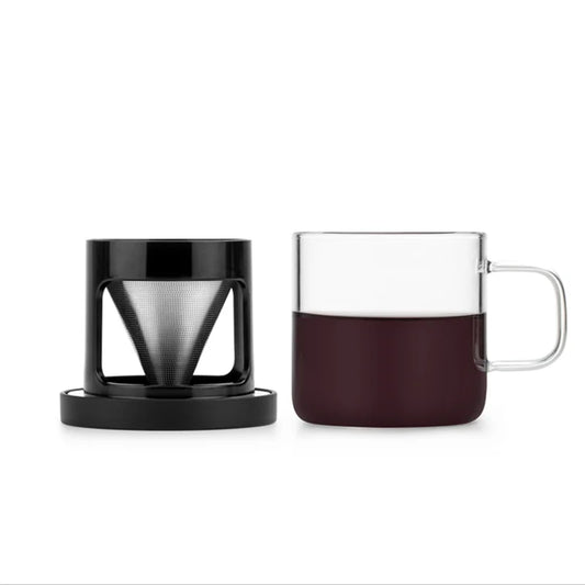 Tragbarer Pour-Over-Kaffeefilterbecher aus Edelstahl – SAMADOYO Persönlicher Kaffeebecher mit Glasbecherständer 