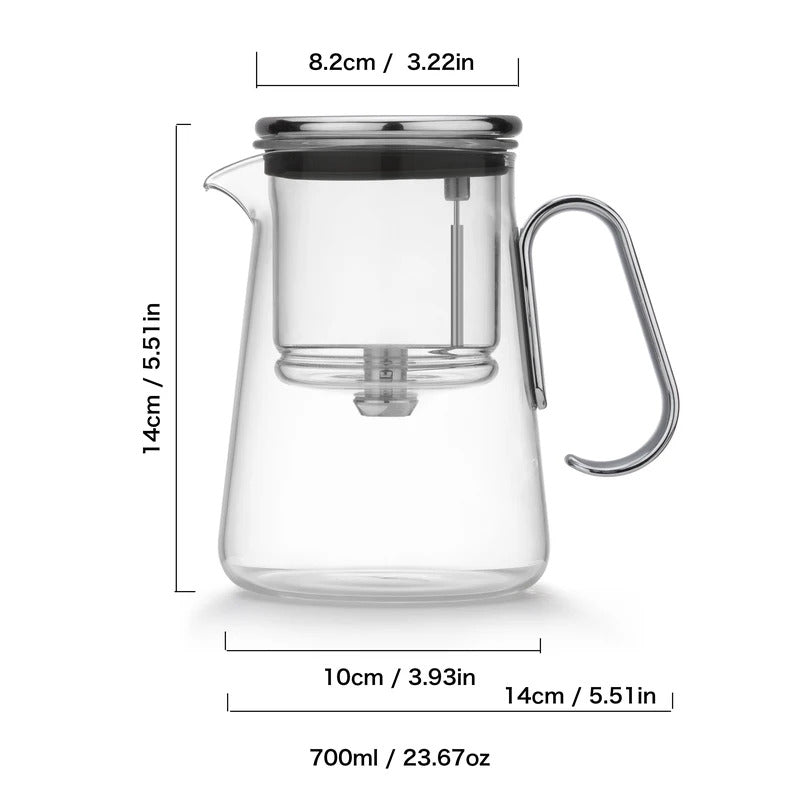 Bonston-Integrated Glass Teapot with One-Touch Tea Strainer, Heat-Resistant glassTeapots, 700ml (23.67oz)
