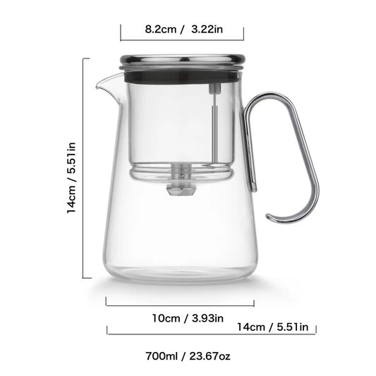 Bonston-Integrated Glass Teapot with One-Touch Tea Strainer, Heat-Resistant glassTeapots, 700ml (23.67oz)