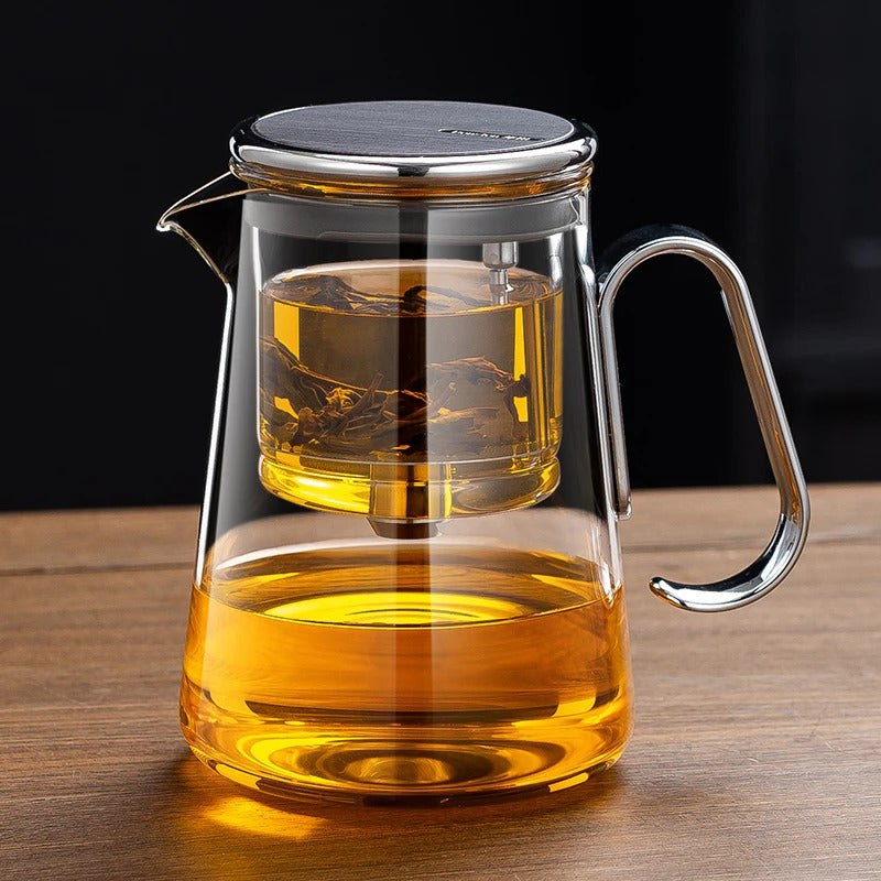 Bonston-Integrated Glass Teapot with One-Touch Tea Strainer, Heat-Resistant glassTeapots, 700ml (23.67oz)