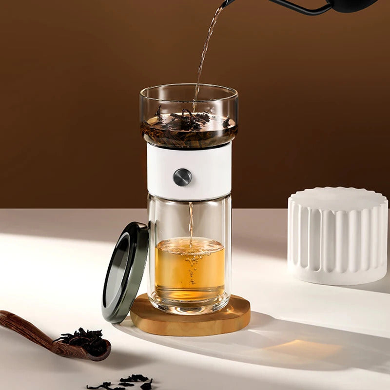 Heat-Resistant Glass Teacup, Teapot, Modular Tea Infuser, Portable Travel Tea Set with Carry Case, 270ml