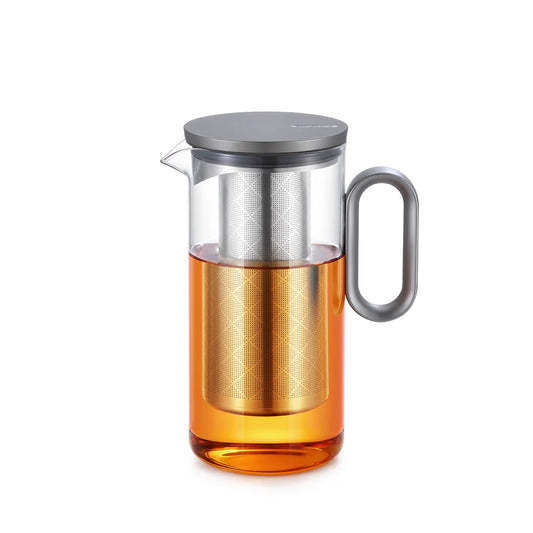 Samadoyo Hitzebeständige Teekanne aus Glas, Tassendeckel aus Aluminiumlegierung, moderne Teekanne mit Filtersieb, Teekanne, Kochtopf, Teeservice, 900 ml 