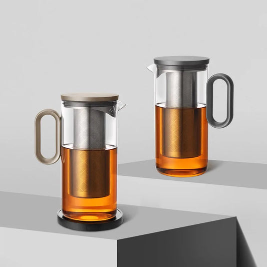 Samadoyo Hitzebeständige Teekanne aus Glas, Tassendeckel aus Aluminiumlegierung, moderne Teekanne mit Filtersieb, Teekanne, Kochtopf, Teeservice, 900 ml 