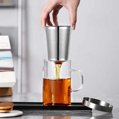 SAMADOYO Hitzebeständige Teetasse aus Glas, Tee-Wasser-Trennung, Edelstahlfilterung, Büro-Teetasse mit Deckel und Henkel 